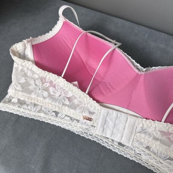 Victoria’s Secret Pink Lace Bralette Push Up Bra XXL Wire Free Padded White - Picture 5 of 7